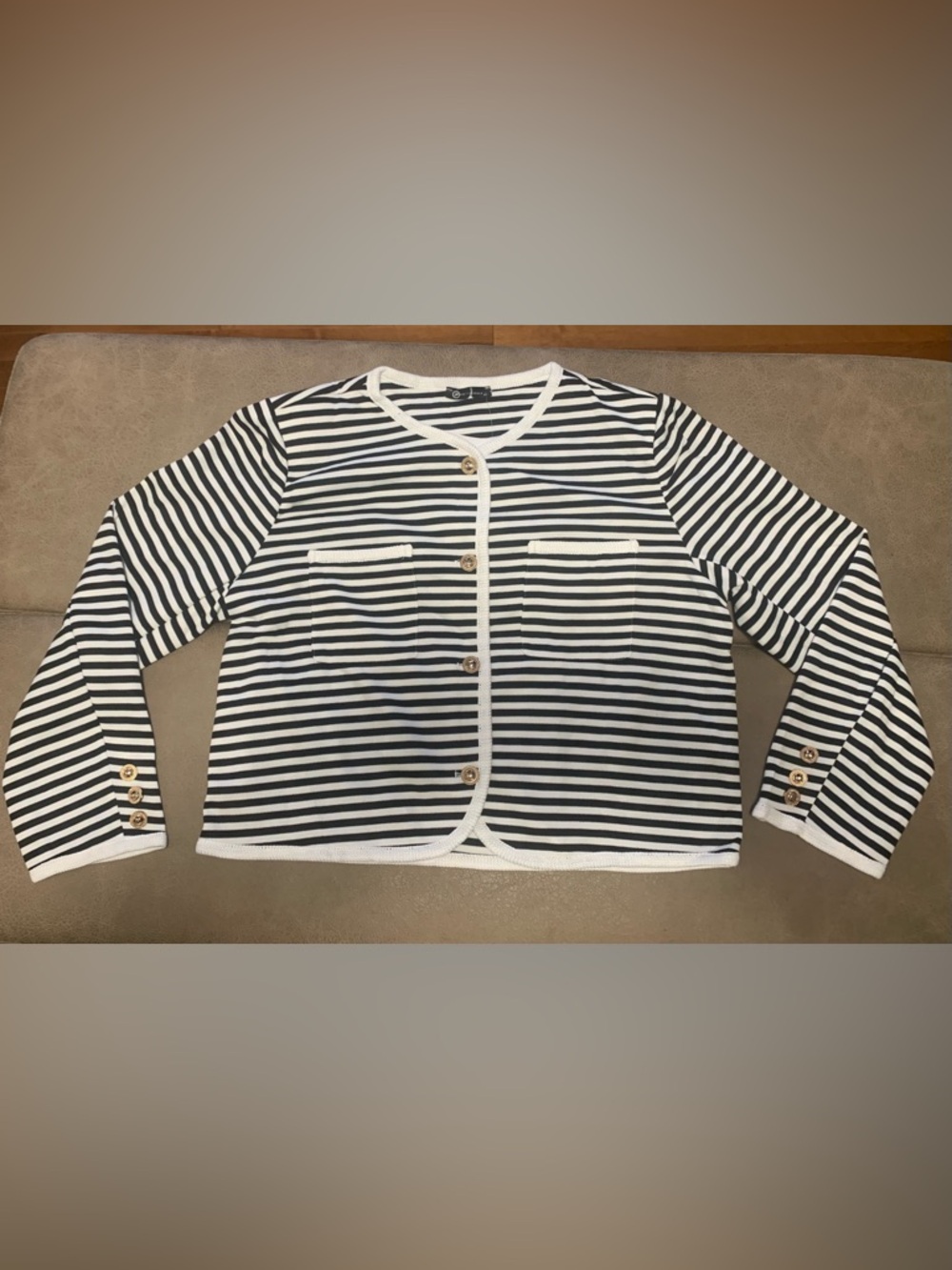 PrettyGarden Womens White Black Striped Button Knit Cardigan Jacket NEW Size XL - Picture 4 of 9